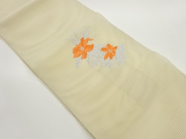 JAPANESE NAGOYA OBI FOR SUMMER / WOVEN FLOWER VASE PATTERN